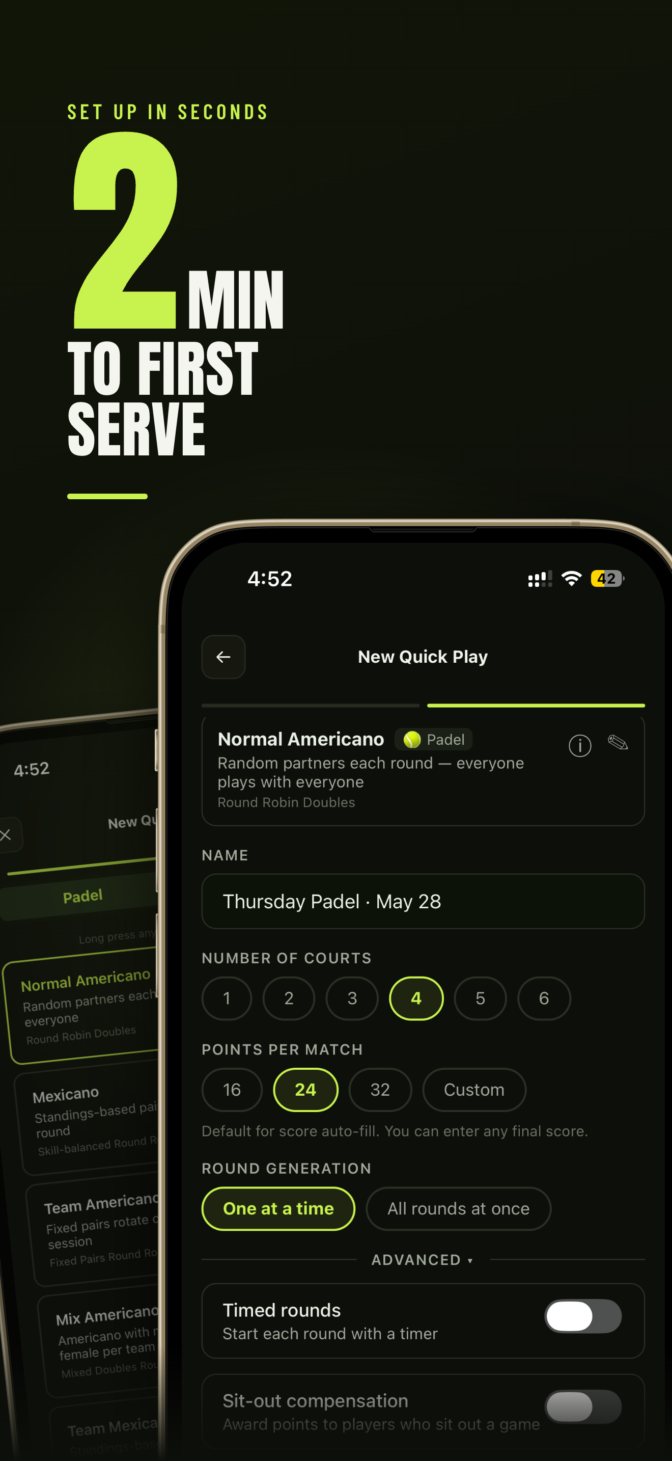 New Quick Play setup — 2 minutes to first serve