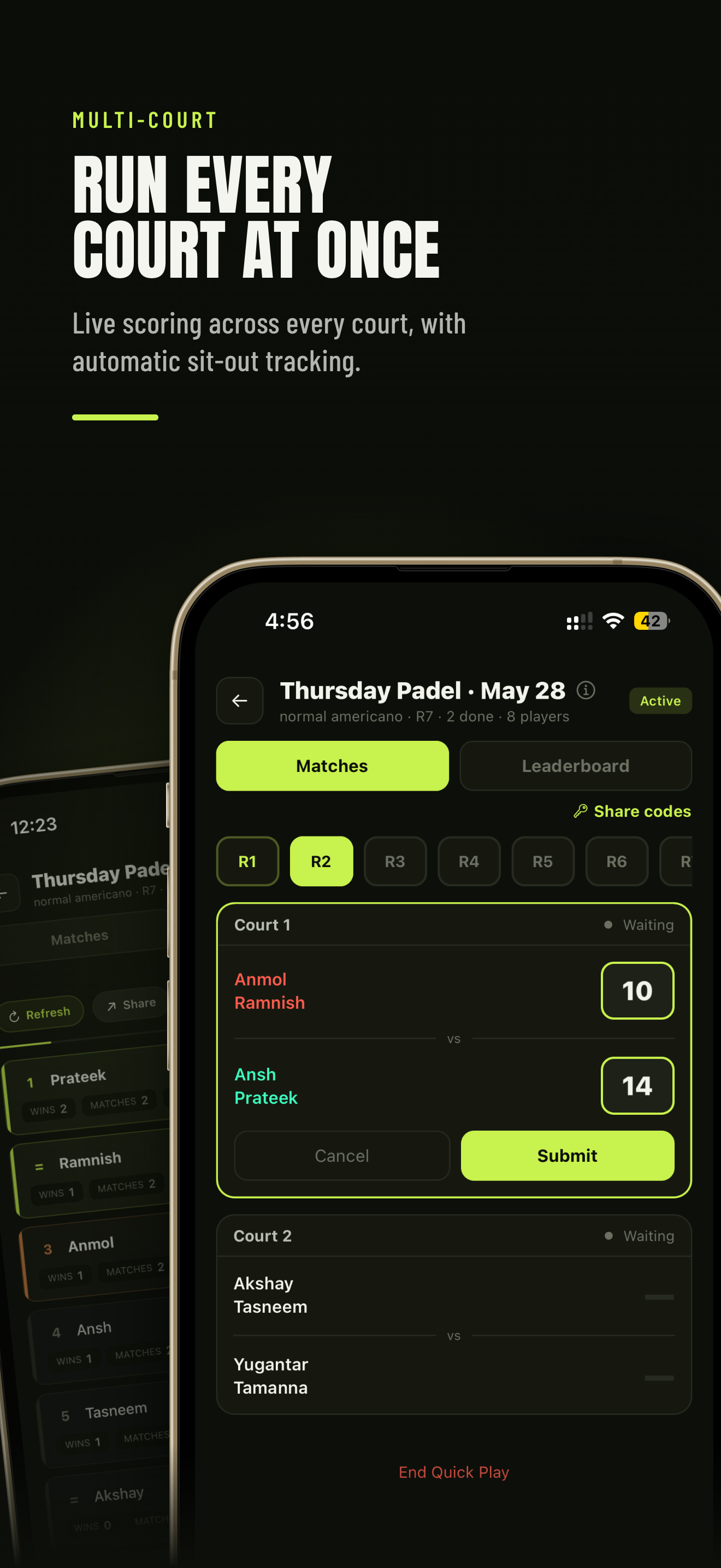 Multi-court live scoring across every court at once